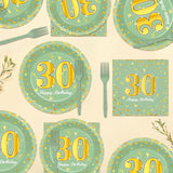 96Pcs Green Gold 30th Birthday Party Plates and Napkins for Women