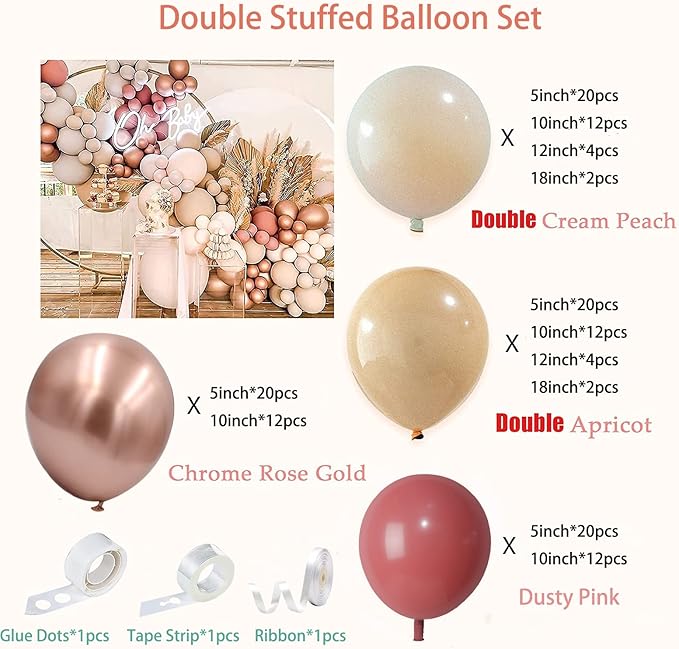 Boho Balloons Garland Arch Kit Double Stuffed Dusty Rose Pink Rose