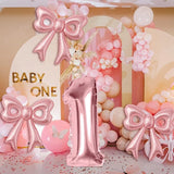 Pink Bow Happy Birthday Balloons, 40” Aluminum Foil Number 1 Balloon