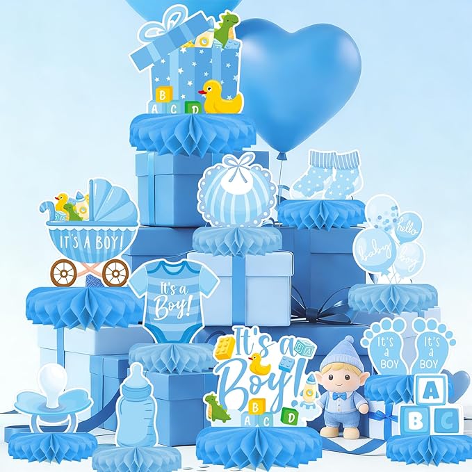 Boy Baby Shower Decorations Set - Kit with blue Honeycomb