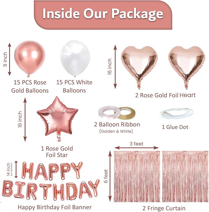 Rose Gold Birthday Party Decorations Kit 50 Piece Set Happy Birthday
