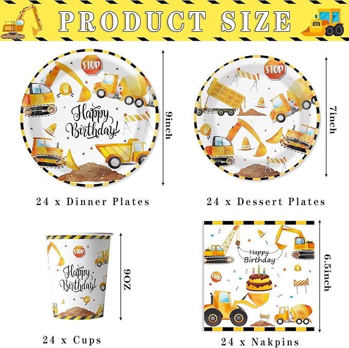 96PCS Construction Birthday Party Supplies Construction Party