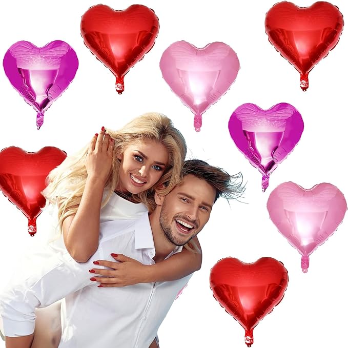 Hot Pink Foil Heart Balloons, 12 Pcs 18 Inch Mylar Heart Shaped Pink