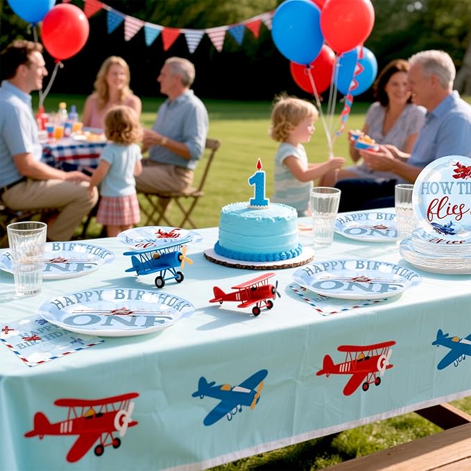 96Pcs Airplane 1st Birthday Decorations for Boys Red & Blue Airplane