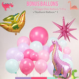 Pink Dino Balloon garland arch kit with Pastel Pink Purple Teal and