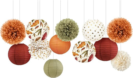 Fall Wedding Decorations 12 PCS Orange Maple Leaf Paper Lanterns