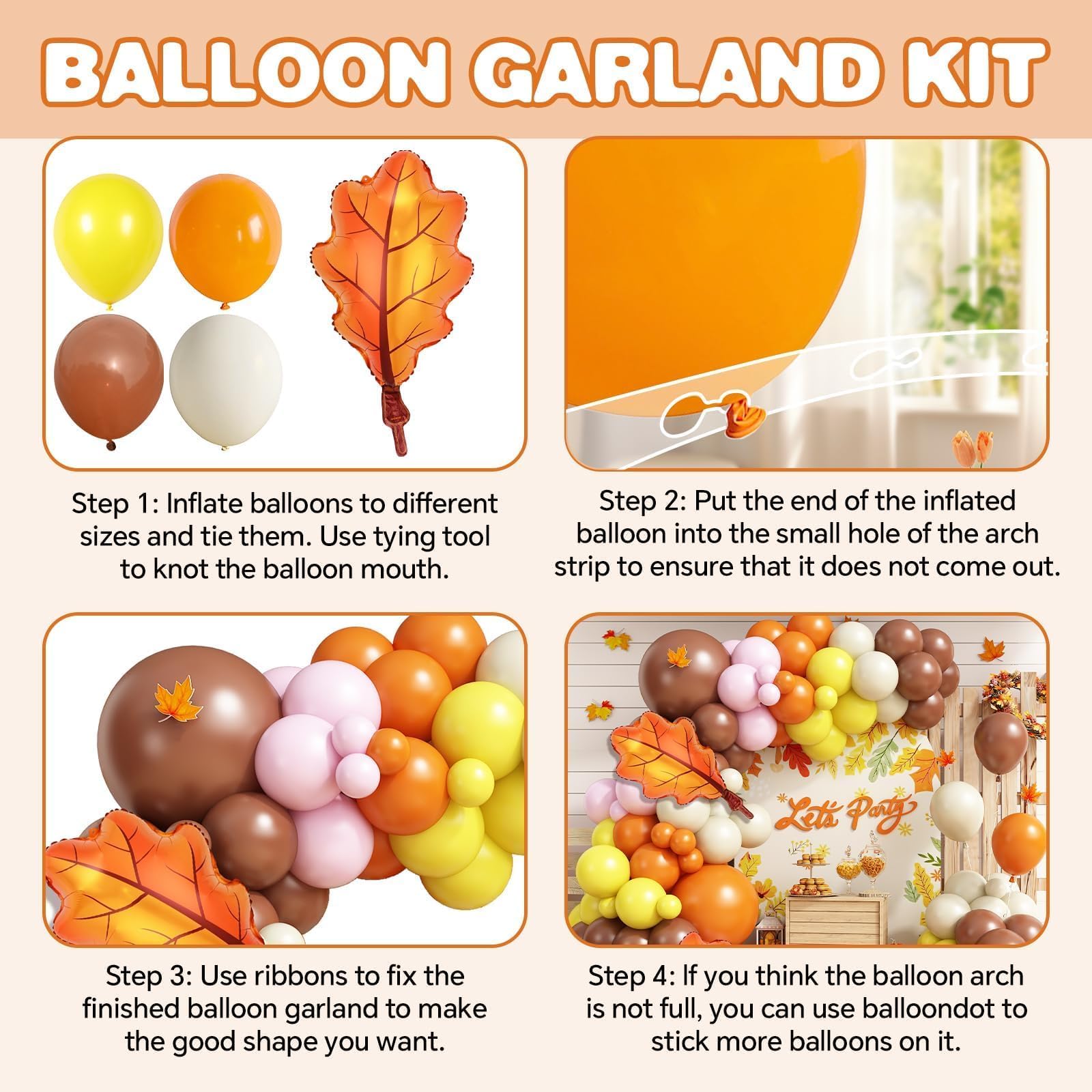 Fall Pink Balloons Garland Arch Kit, Orange Brown White Pink Yellow