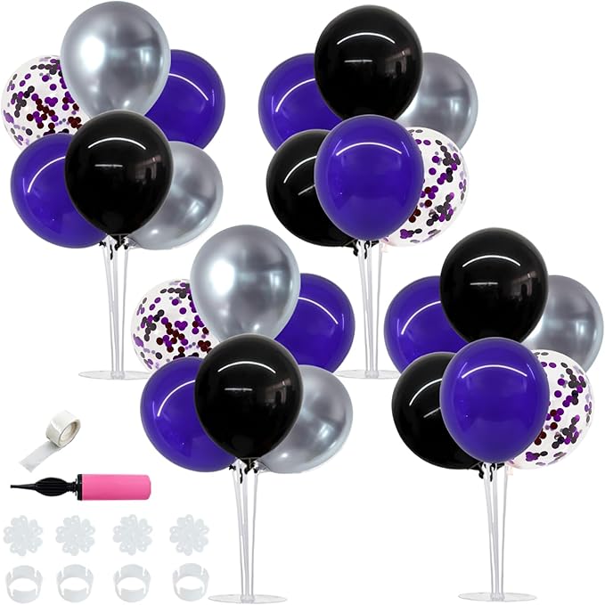 Halloween Balloons Black Silver Purple Confetti Balloons Stand