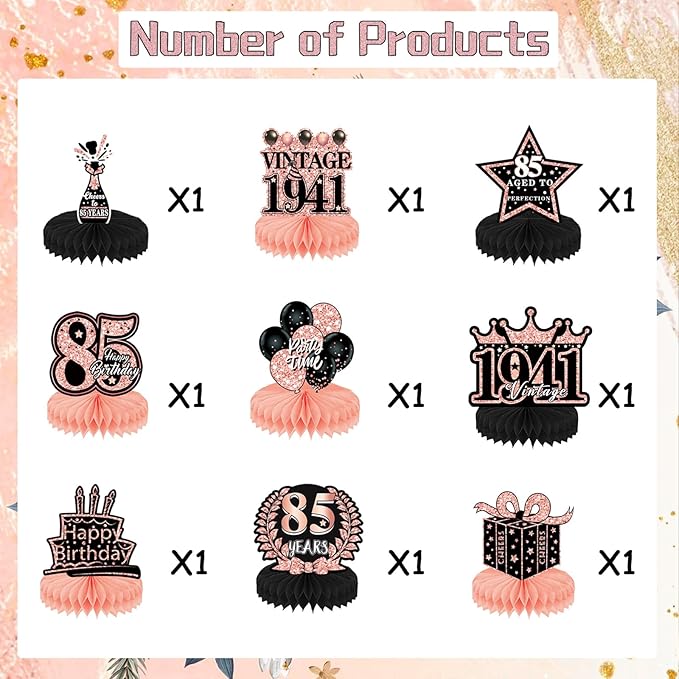 85th Birthday Party Decorations - 9PCS Happy 85th Birthday Table