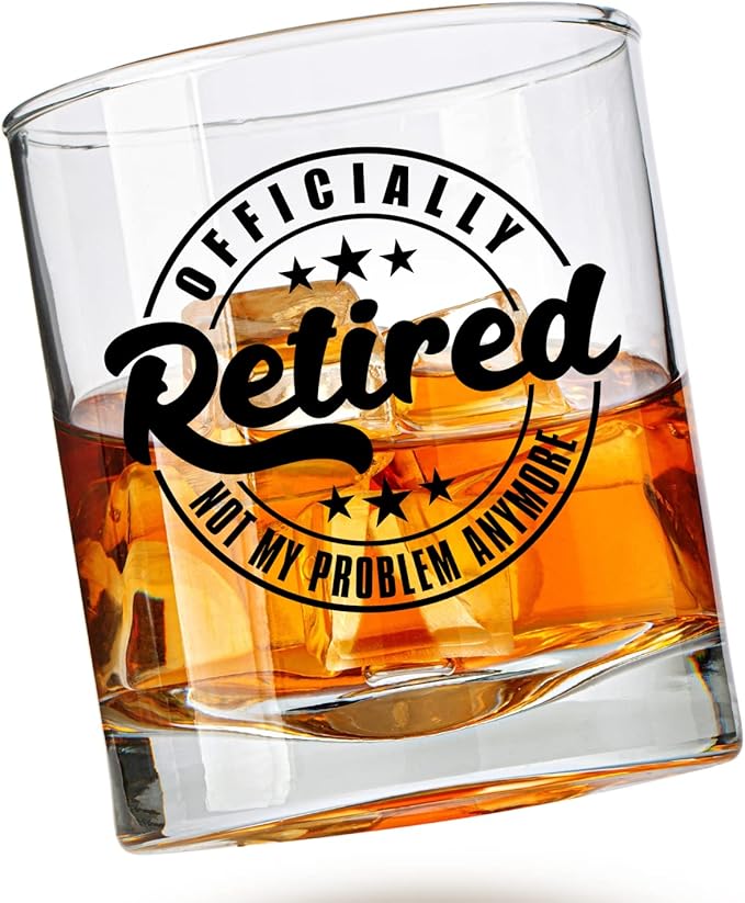 Retirement Gifts for Men Funny Whiskey Glass ‘Officially Retired Not
