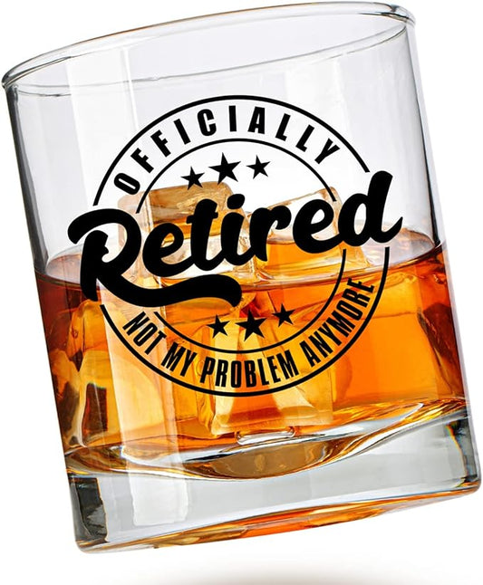 Retirement Gifts for Men Funny Whiskey Glass ‘Officially Retired Not