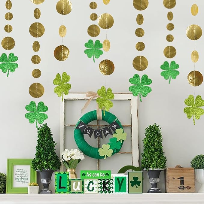 52Ft Shamrock Garlands 4Packs Glitter Green St Patrick's Day