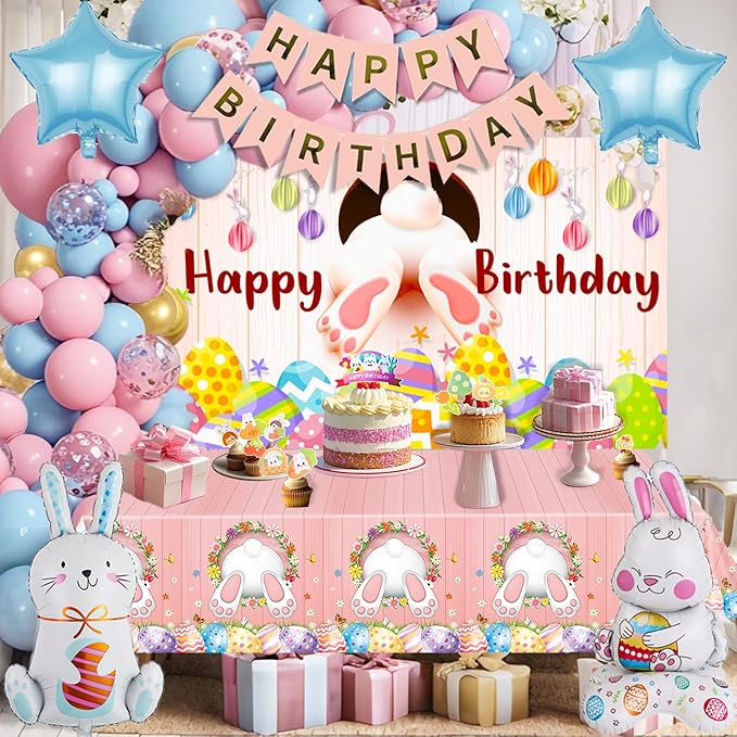 Easter Themed Happy Birthday Party Decorations Rabbit Egg Backdrop