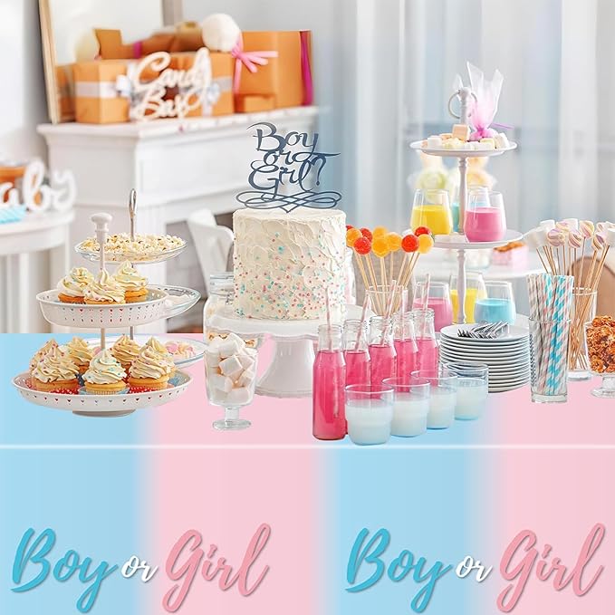 3PCS Plastic Gender Reveal Tablecloths Gender Reveal Party Supplies