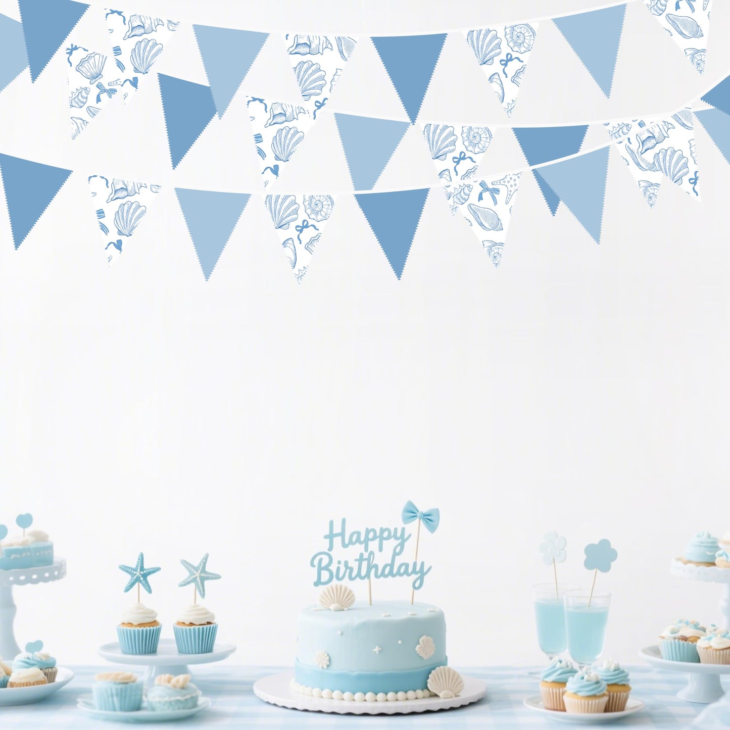 32Ft Ocean Coastal Nautical Beach Party Decorations Blue Bow Starfish