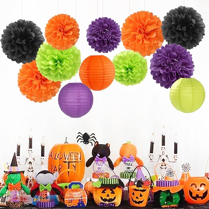 Black Orange Purple Green Halloween Party Decorations 15PCS Paper