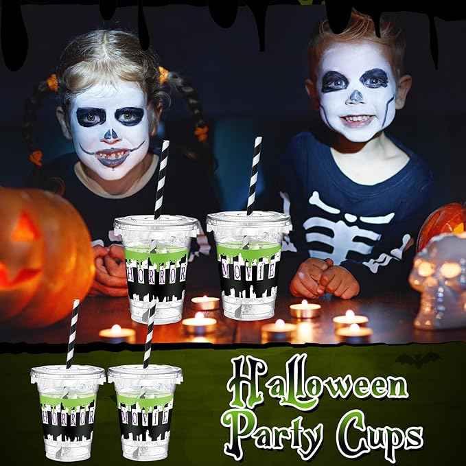 50 Pcs Halloween Black and White Juice Classic Horror Party Plastic