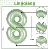 Sage Green Balloon Number 8, 40 Inch Large Self Inflating Foil Number