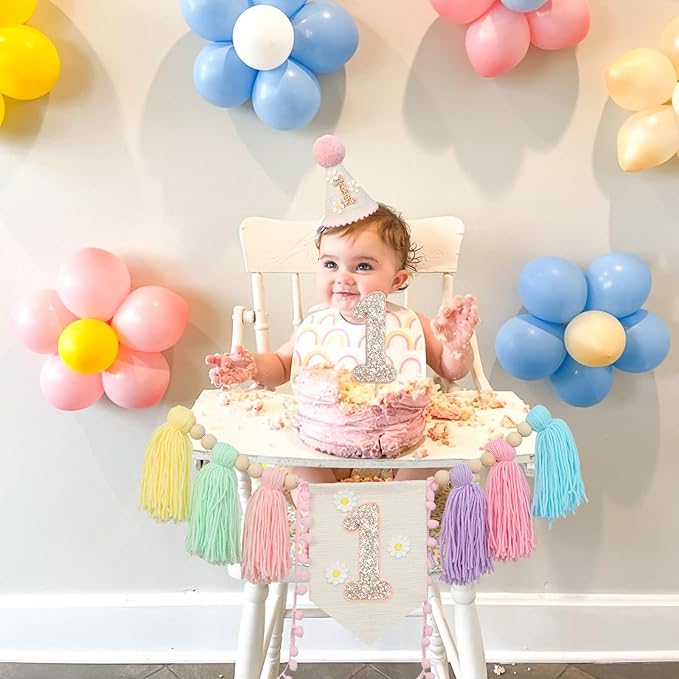 Baby First Birthday Party Decorations Macaron High Chair Banner