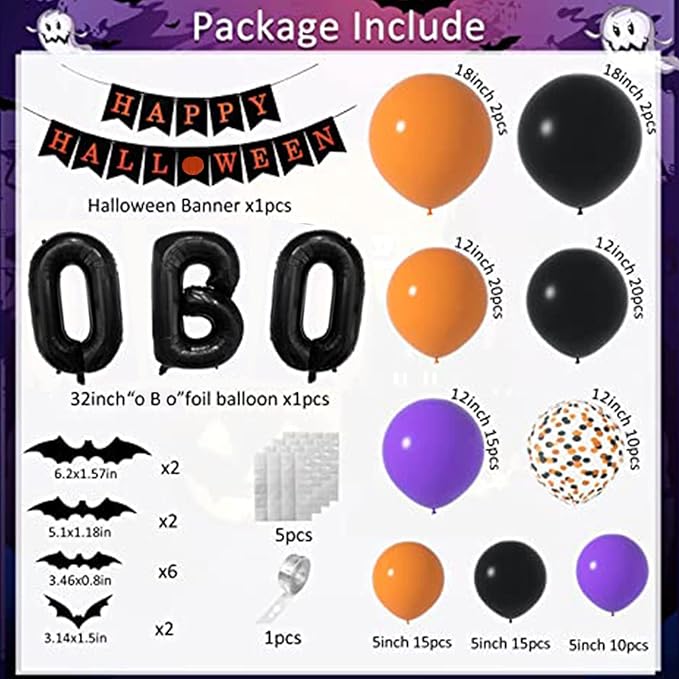 Halloween Balloon Garland Kit 132PCS Black Orange Purple Confetti