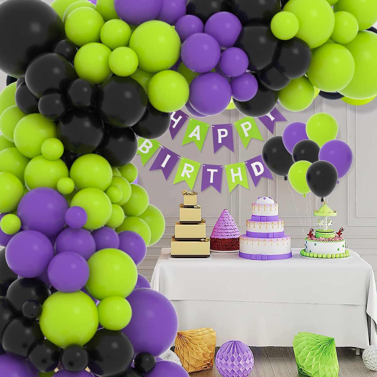 Lime Green Purple Black Balloon Garland Kit, 122PCS Black Purple Fruit