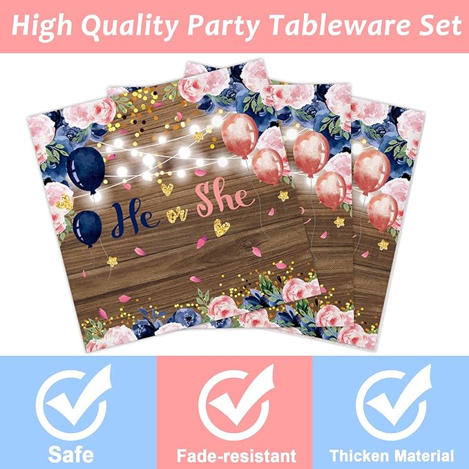 96 Pcs Gender Reveal Party Decorations Supplies He or She Tableware