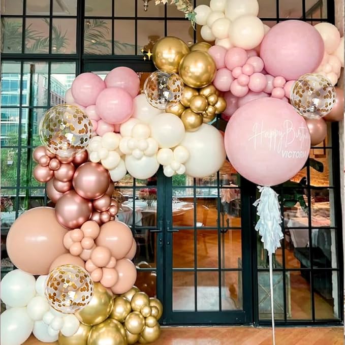 Rose Gold Balloon Arch Kit 147Pcs Metallic Gold White Pastel Nude
