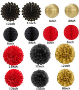 Red Black Gold Party Decorations Streamers Lanterns 14pcs Casino