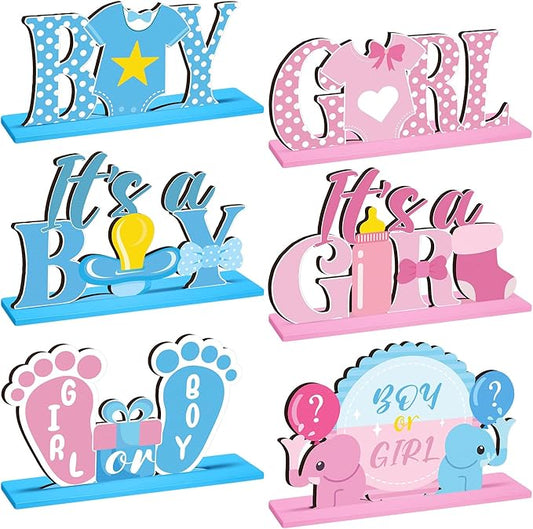 6 Pcs Baby Gender Reveal Centerpieces Table Wooden Decorations Blue