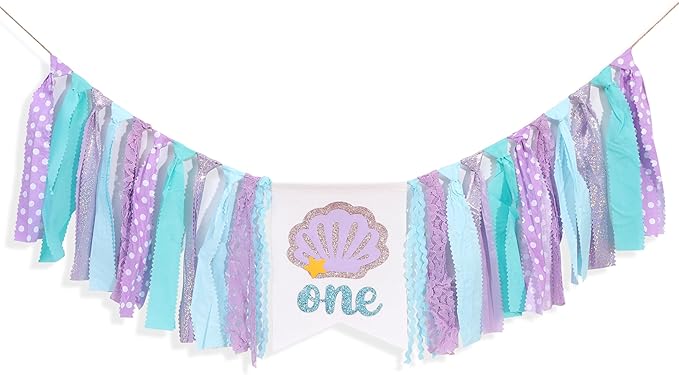 Mermaid One Year High Chair Banner Under The Sea 1st Birthday Party