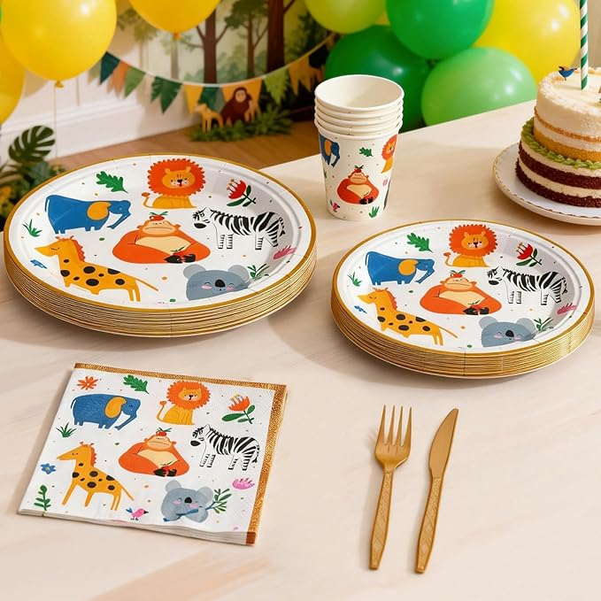 144Pcs Jungle Animals Birthday Party Supplies Decorations Animal