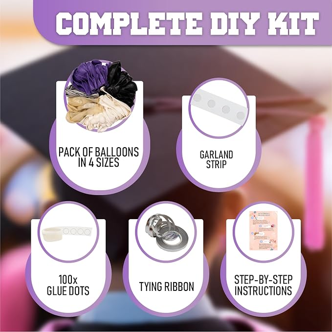 ALL-IN-1 Purple and Black White Balloons Garland & Arch Kit – Small