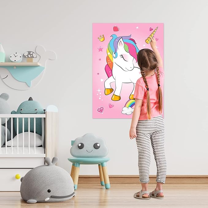 ASTARON Pin The Horn on The Unicorn Birthday Party Game with 30 Horns