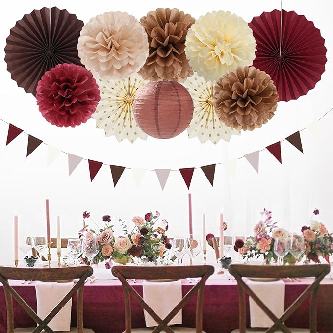 Burgundy Brown Beige Boho Party Decorations 20pcs Dusty Pink Fall