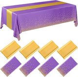 Breling 8 Pack Purple and Gold Disposable Plastic Tablecloths and