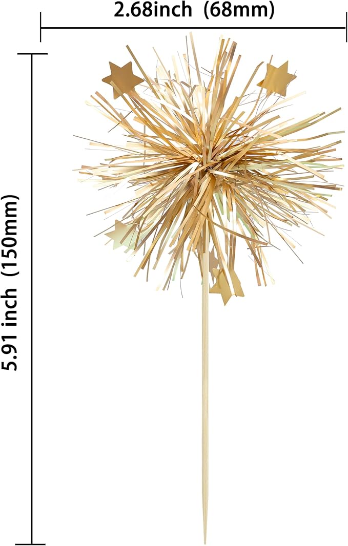 Gyufise 30Pcs Foil Firework Cupcake Toppers Happy Birthday Cake