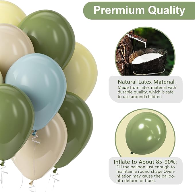 Bezente Sage Green Dusty Blue Yellow Balloons Kit - 60pcs 12 inch