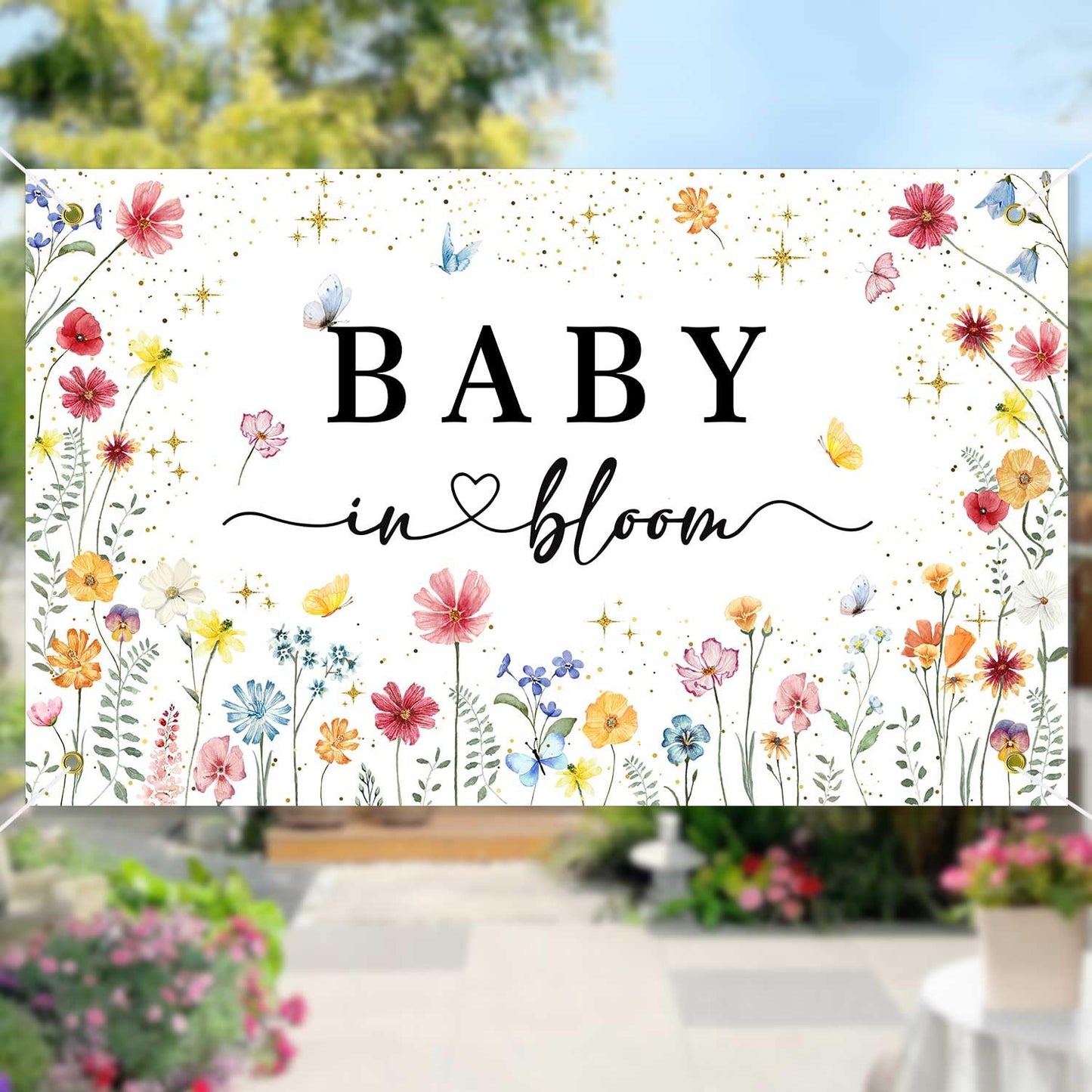 Wildflower Baby in Bloom Backdrop Banner Baby Shower Decorations for