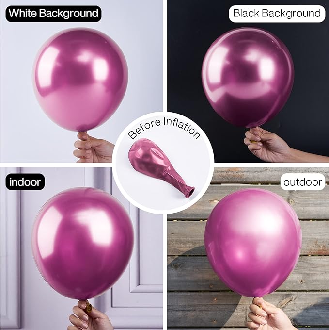 PartyWoo Metallic Hot Pink Balloons 100pcs Different Sizes of 18 12