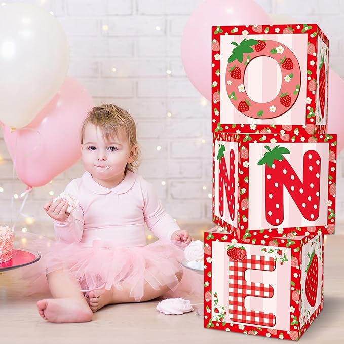 3Pcs Strawberry 1st Birthday Party Decorations Supplies Strawberry