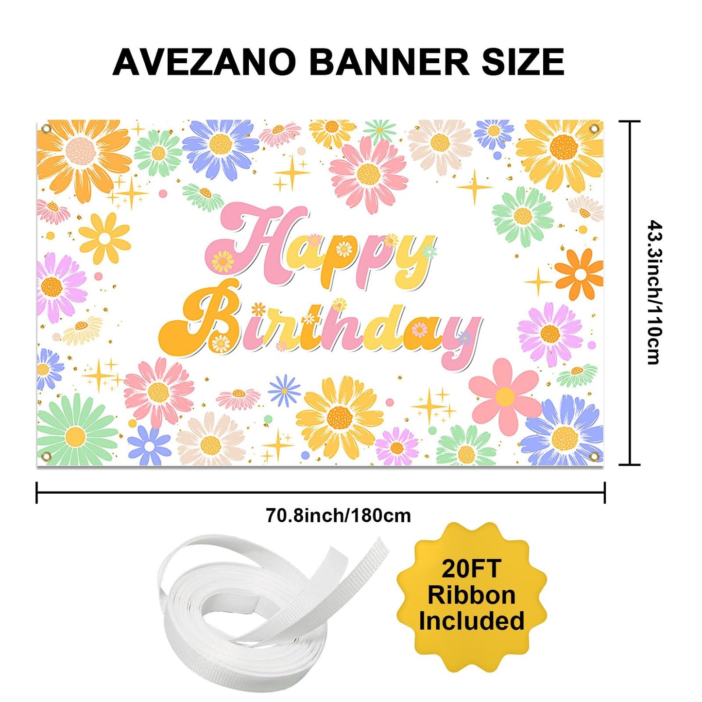 Avezano Groovy Daisy Birthday Banner Daisy Flower Birthday Party