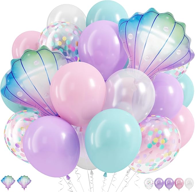 Mermaid Balloons Pastel Pale Pink Light Purple Lilac Teal Pearl