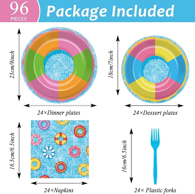 96PCS Pool Party Plates and Napkins Sets Beach Ball Plates Party