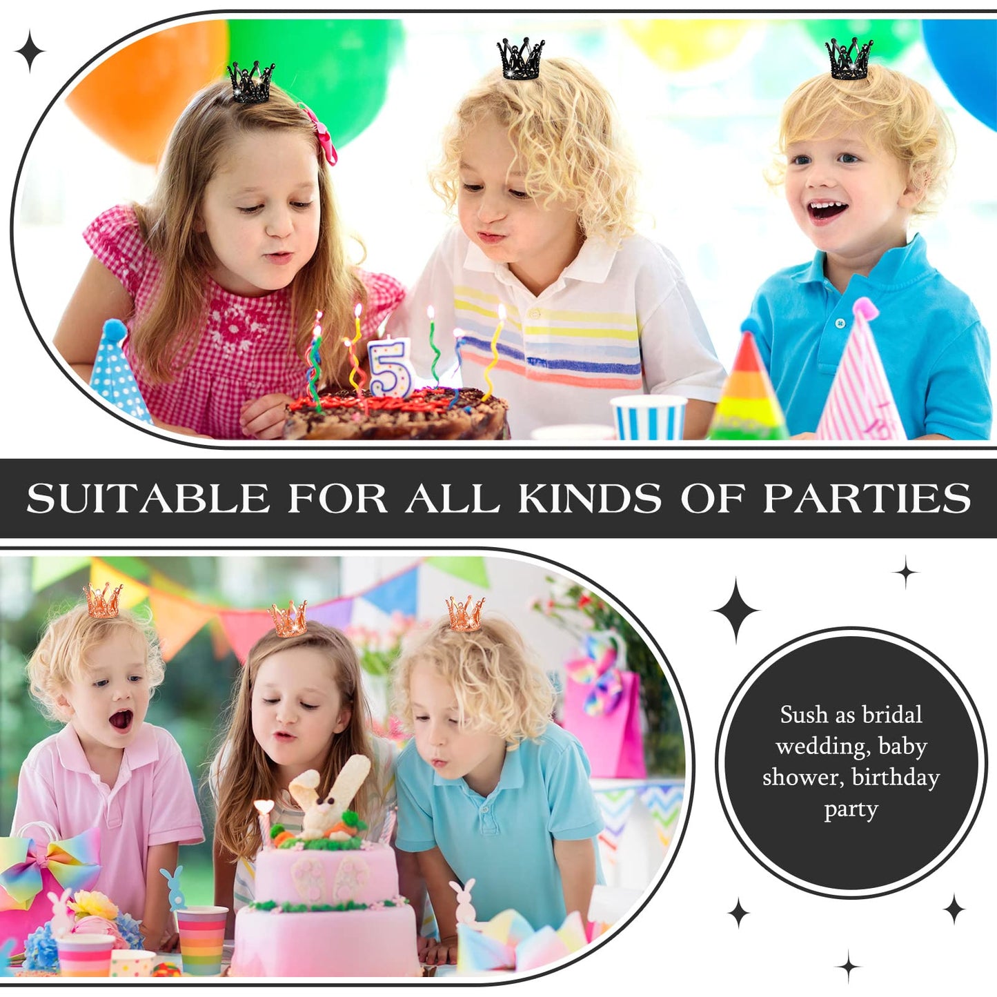 12 Pcs Crown Cake Topper Mini Baby Crown Tiny Queen Small Alloy Black