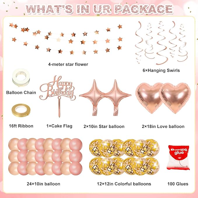 Woman Lady Rose Gold Birthday Party Decorations Rose Gold