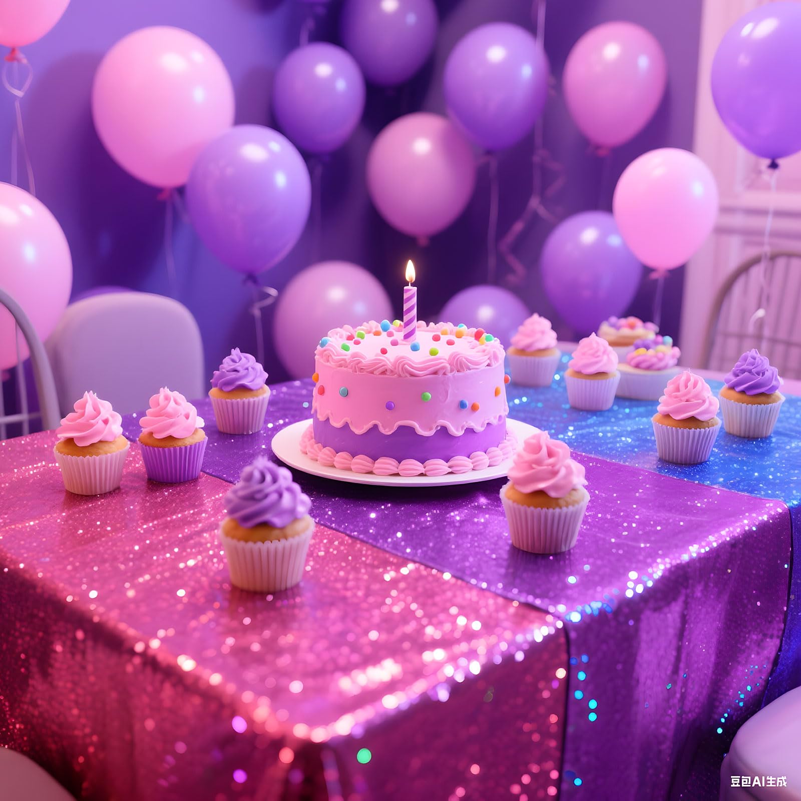 LOYIM 3 Pcs Kpop Holographic Tablecloth for Birthday Party Pink Purple