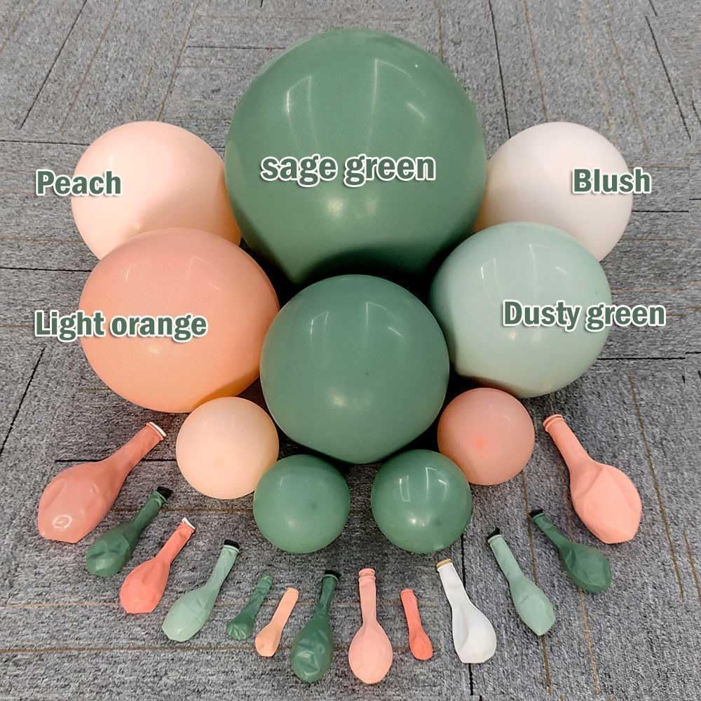 Sage Green Peach Balloon Arch, Double Stuffed Dusty Green Pastel
