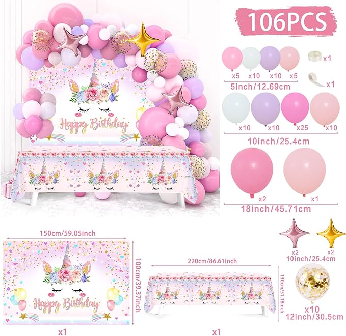 Unicorn Birthday Decorations for Girls,118pcs Unicorn Theme Party