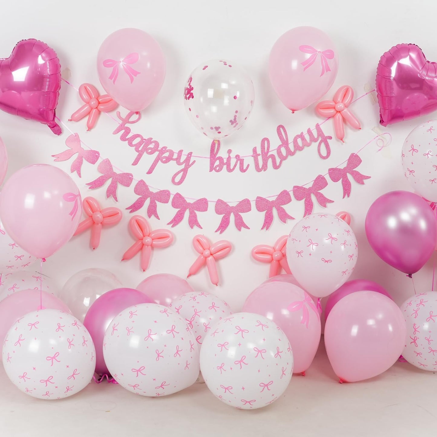 Pink Bow Birthday Decorations, Coquette Party Decor with Happy