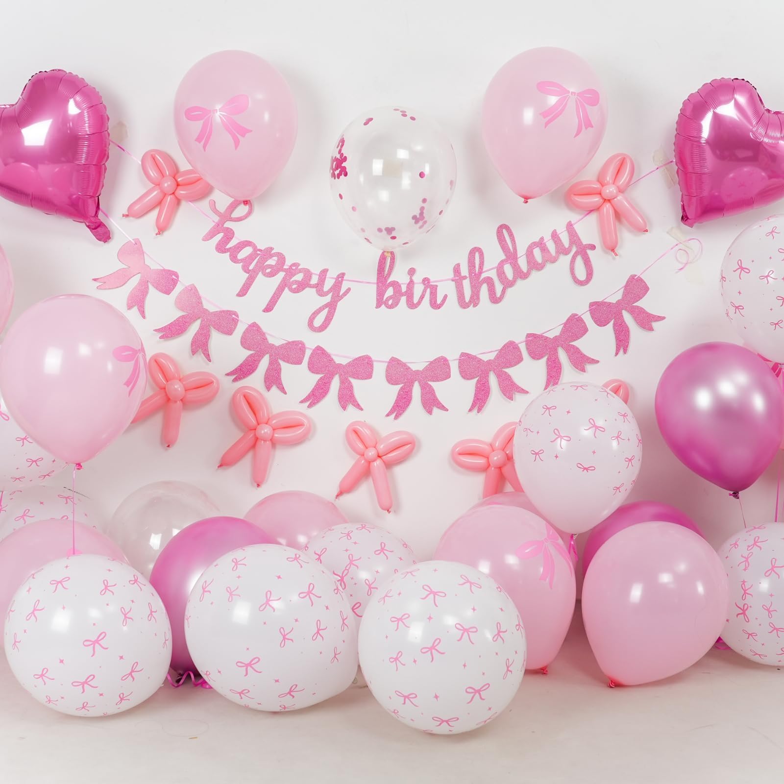 Pink Bow Birthday Decorations, Coquette Party Decor with Happy